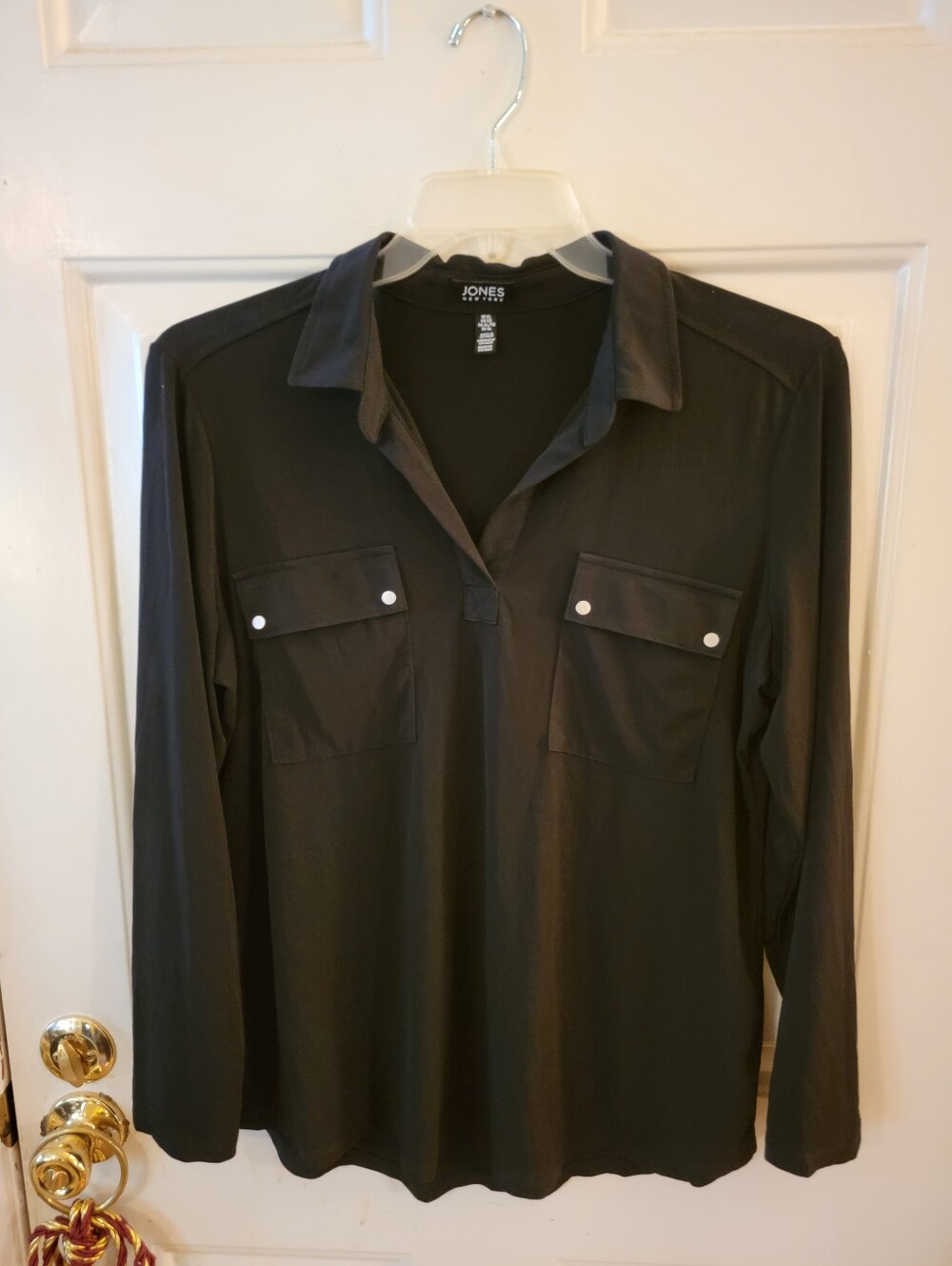 Jones New York Black Long-Sleeve Snap-Front Utility Shirt